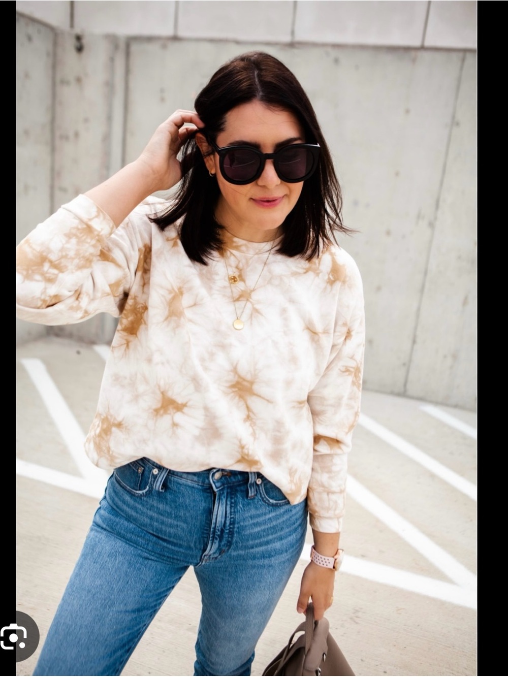 Madewell Beige Tie-Dye Crewneck Sweatshirt